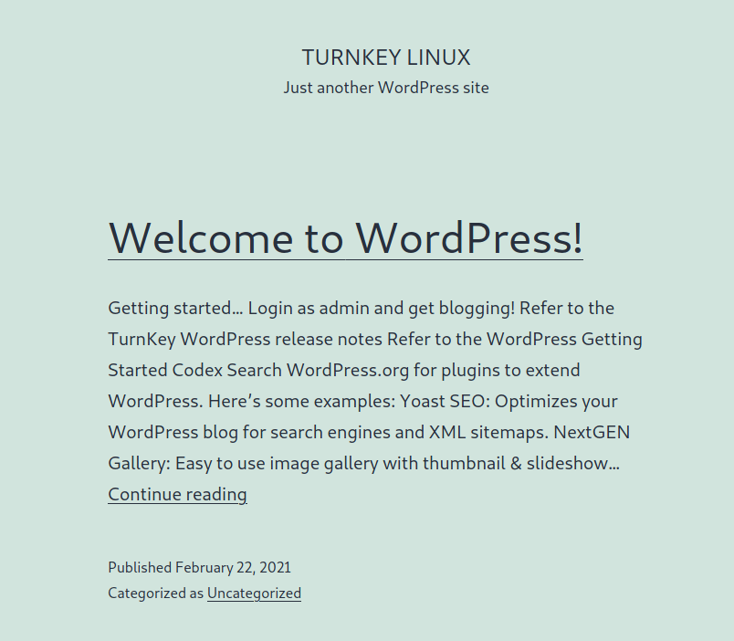 WordPress VM Home Page