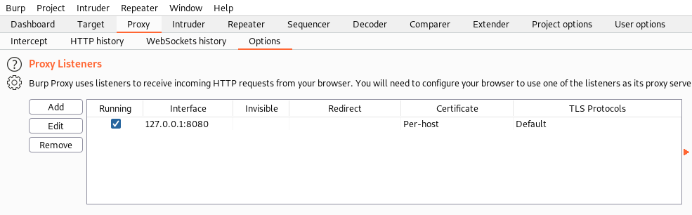 Burp Suite Proxy Settings