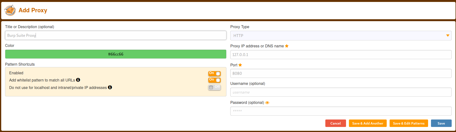 Foxy Proxy Settings